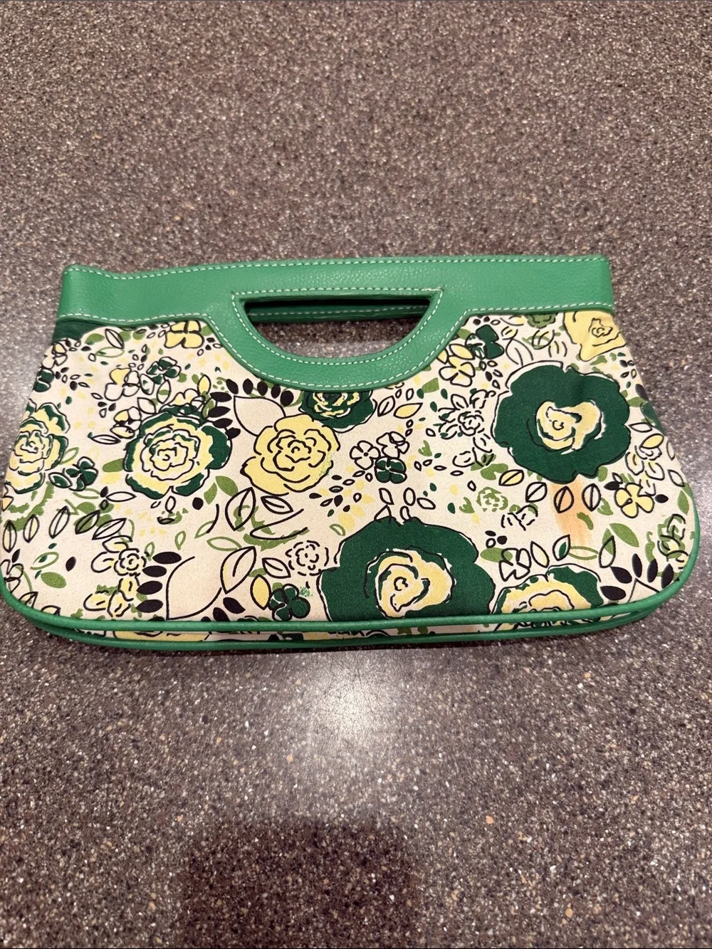 New York & Company Green and Yellow Floral Canvas Clutch